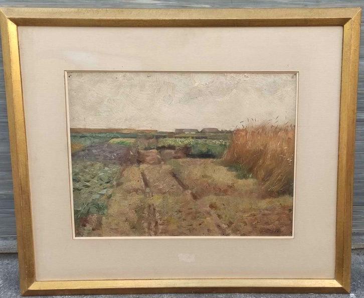 Huile sur panneau paysage signe Franz gailliard, Antiek en Kunst, Kunst | Schilderijen | Klassiek, Ophalen of Verzenden