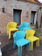 terrasstoelen, horeca, terras, blauw , geel stapelbaar, Jardin & Terrasse, Chaises de jardin, Comme neuf, Empilable, Enlèvement