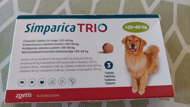 Simparico Trio honden 20-40kg 4 tabletten, Dieren en Toebehoren, Dierenvoeding, Ophalen of Verzenden