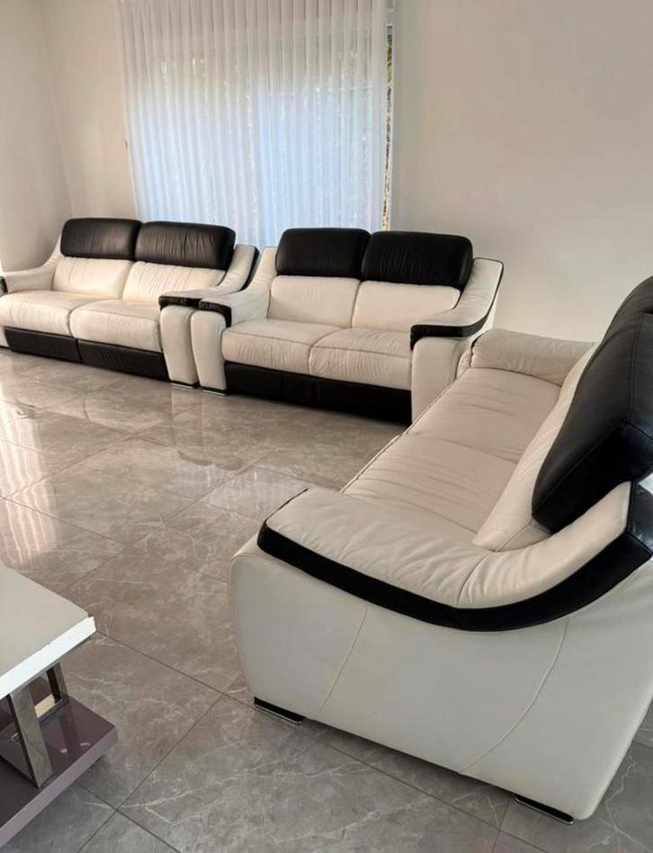 Lederen zetels, Maison & Meubles, Canapés | Coins salons complets, Comme neuf, Cuir, Enlèvement
