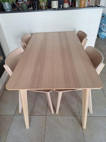 Dining Table Wood + 4 Chairs, Quatre personnes, Comme neuf, Enlèvement, Chêne