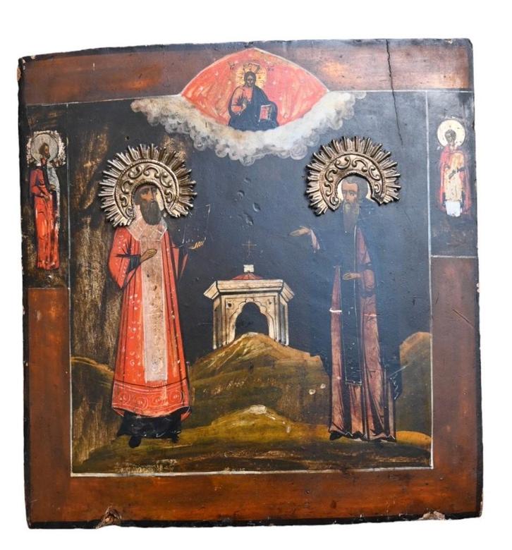 Antieke Russische orthodoxe icoon, Ca. 1830–1870, Antiek en Kunst, Antiek | Religieuze voorwerpen, Ophalen of Verzenden
