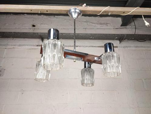 Hanglamp chroom en hout, Antiek en Kunst, Antiek | Verlichting, Ophalen of Verzenden