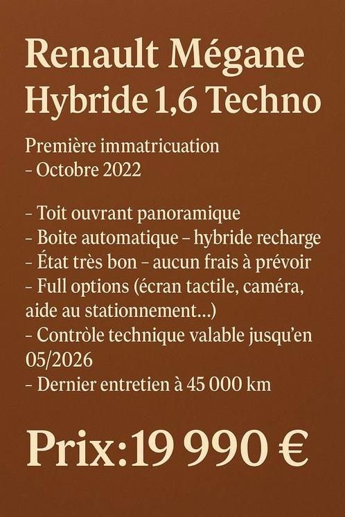 RENAULT MEGANE 1.6 TECHNO HYBRIDE, Auto's, Renault, Particulier, Mégane, Achteruitrijcamera, Adaptieve lichten, Airbags, Airconditioning