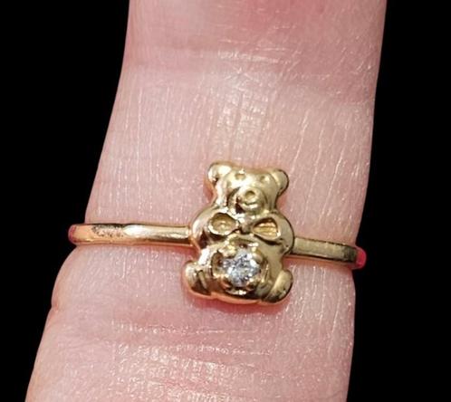 18K GOUDEN TEDDYBEERRING + BRILJANTEN, Handtassen en Accessoires, Ringen, Nieuw, Goud, Goud, Ophalen of Verzenden