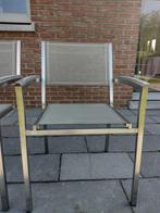 Vier zeer comfortabele tuinstoelen en tuintafel in teak, Ophalen, Gebruikt, Kunststof, Stapelbaar