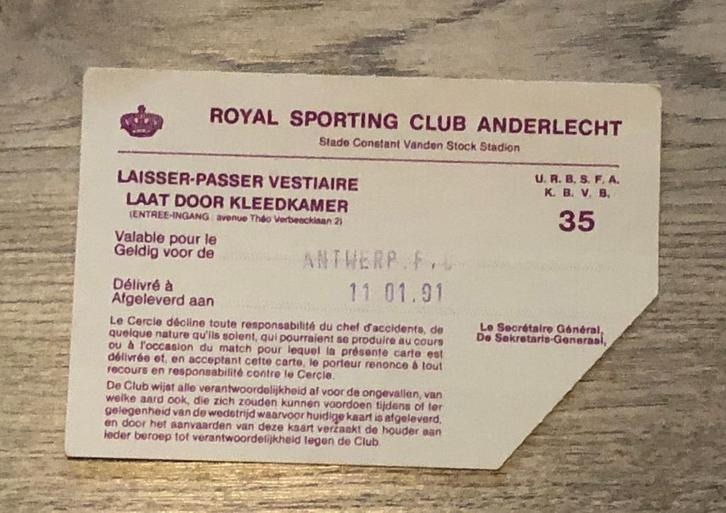 Gesigneerd laat door pas anderlecht - antwerp 1991, Verzamelen, Sportartikelen en Voetbal, Ophalen of Verzenden