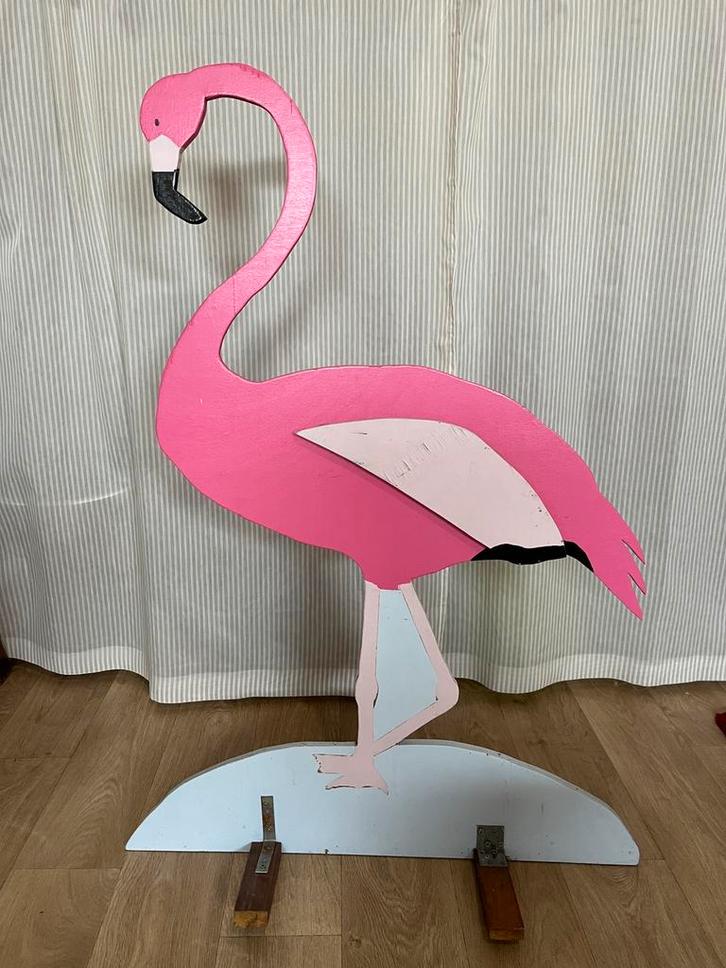 Houten flamingo decoratie of geboortebord, Kinderen en Baby's, Kraamcadeaus en Geboorteborden, Zo goed als nieuw, Geboortebord