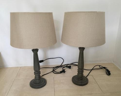 2 tafellampen, Maison & Meubles, Lampes | Lampes de table, Comme neuf, 50 à 75 cm, Bois, Tissus, Enlèvement ou Envoi