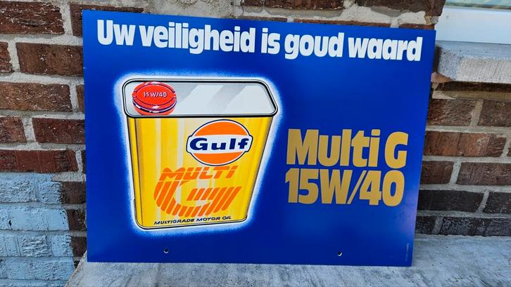 Gulf reclamebord jaren 70, Auto's, Oldtimers, Particulier, Blauw, Ophalen of Verzenden