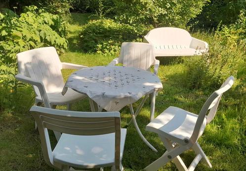 Tuinset vintage wit plastic, Tuin en Terras, Tuinsets en Loungesets, Tuinset, Bank, Ophalen