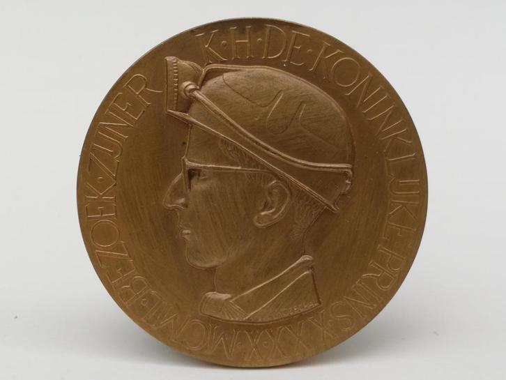 Medaille - Bezoek koning Boudewijn Kolenmijn Beringen - 1950, Antiek en Kunst, Curiosa en Brocante, Ophalen of Verzenden