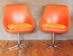 Vintage Oranje Draaistoelen / Skai En Onderstel Uit Chrome, Ophalen, Twee, Vintage / Jaren 70, Zo goed als nieuw