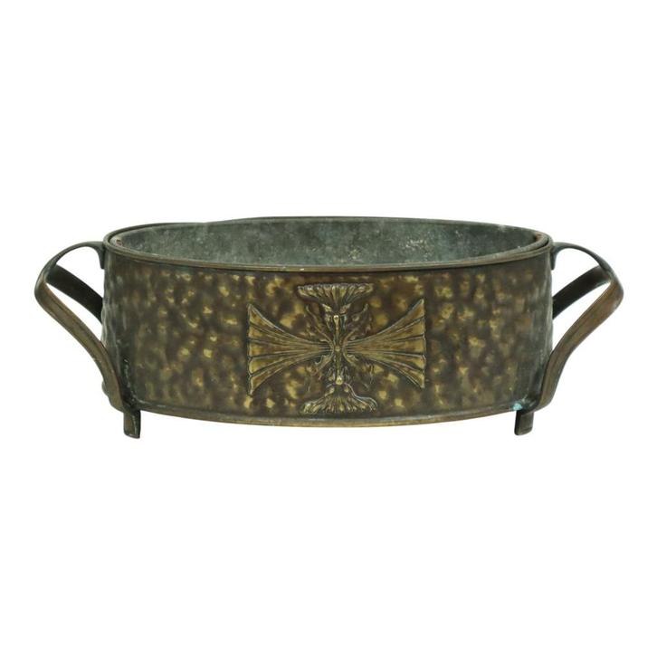 Antieke Art Nouveau Messing Jardinière Plantenbak, Tuin en Terras, Bloembakken en Plantenbakken, Gebruikt, Metaal, Binnen, Balkon