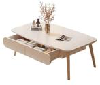 Crème wit hout salontafel met lades, Ophalen, Minder dan 50 cm, 100 tot 150 cm, Eikenhout