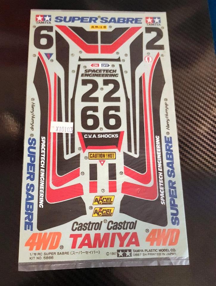 Vintage RC auto Tamiya Super Saber Buggy Decal Sheet 1987, Hobby en Vrije tijd, Modelbouw | Radiografisch | Auto's, Nieuw, Onderdeel