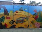 Houten decorwand / schildering oceaan, zee, vissen 3,6x1,8m, Ophalen
