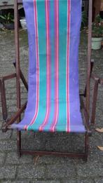 Chaise de plage pliable en bois toile 4 positions, Caravanes & Camping, Meubles de camping, Enlèvement, Utilisé, Chaise de camping