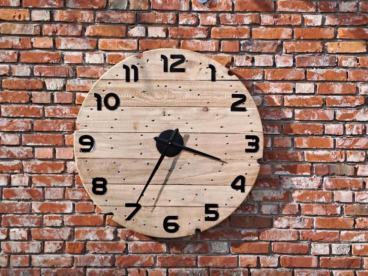 Grote houten wandklok Ø 85 cm, Huis en Inrichting, Woonaccessoires | Klokken, Nieuw, Wandklok, Analoog, Ophalen