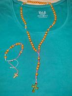 Rozenkransketting + armband met oranje kralen kruisen, Handtassen en Accessoires, Kettingen, Ophalen of Verzenden, Nieuw, Oranje
