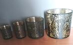 Nieuw set van 4 glazen T lichten met mooi bomen/bosmotief, Ophalen, Nieuw, Zwart, Glas