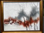 Dorp met bomen - olie op doek - schilderij Roufosse, Antiquités & Art, Art | Peinture | Moderne, Enlèvement