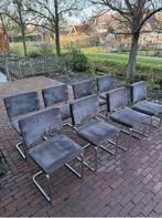 8 Zuiver Ribstof Stoelen met Chrome Buisframe, Huis en Inrichting, Ophalen, Gebruikt, Bruin, Stof