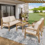 4-delige Massief Houten Loungeset, Tuin en Terras, Tuinsets en Loungesets, Nieuw, Ophalen of Verzenden, Bank, Loungeset