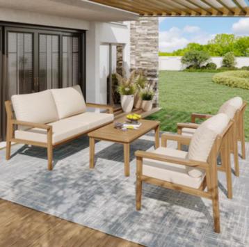 4-delige Massief Houten Loungeset beschikbaar voor biedingen