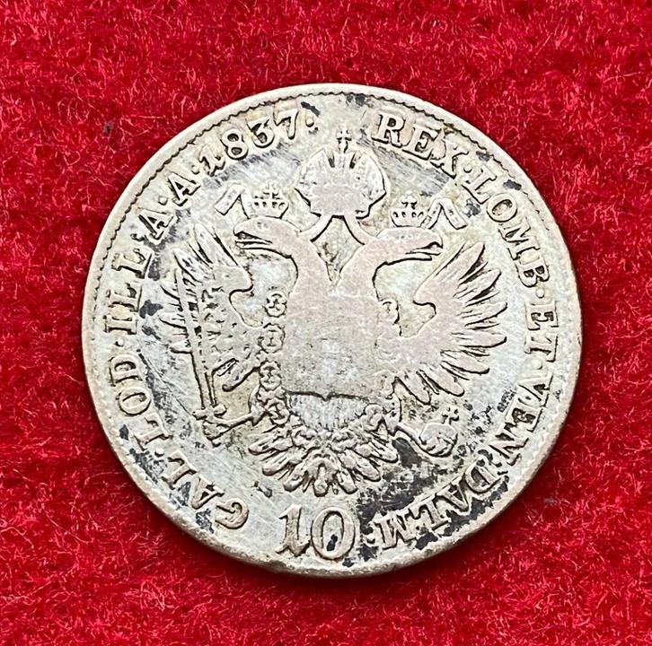 Zeldzame Oostenrijkse 10 Kreuzer 1837 zilveren munt, Antiek en Kunst, Antiek | Zilver en Goud, Zilver, Ophalen of Verzenden