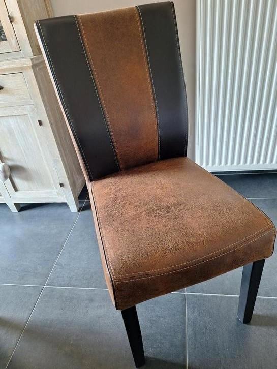 Bruin lederen eetstoelen, Huis en Inrichting, Stoelen, Zo goed als nieuw, Vijf, Zes of meer stoelen, Leer, Overige materialen