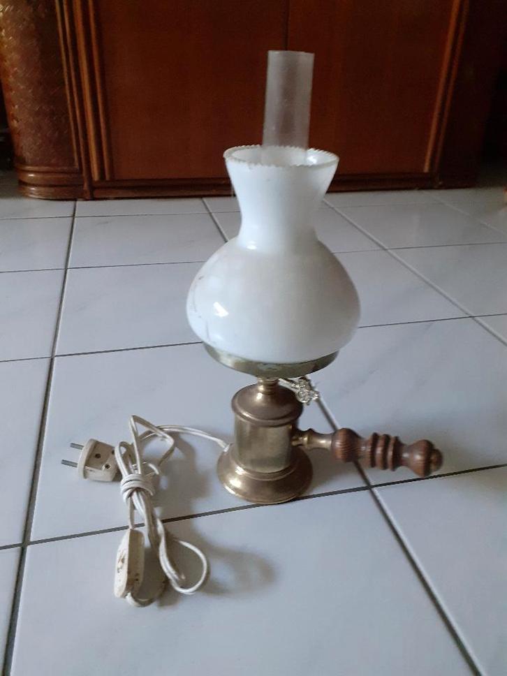Olielampmodel, elektrisch, Maison & Meubles, Lampes | Lampes de table, Utilisé, Moins de 50 cm, Verre, Bois, Métal, Enlèvement ou Envoi