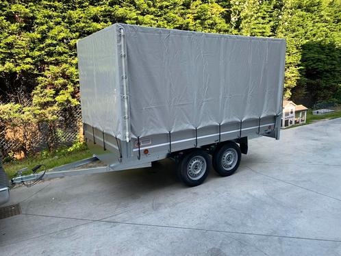 Aanhangwagen Dubbelas plateau + huif 308x158x145, Auto diversen, Aanhangers en Bagagewagens, Ophalen