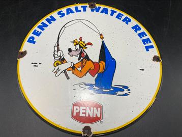 Vintage oud reclamebord Goofy Penn saltwater reel  disponible aux enchères