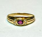 Ring 18K goud met natuurlijke Diamant en Robijn! maat 20mm, Or, Jaune, 20 ou plus grands, Enlèvement ou Envoi