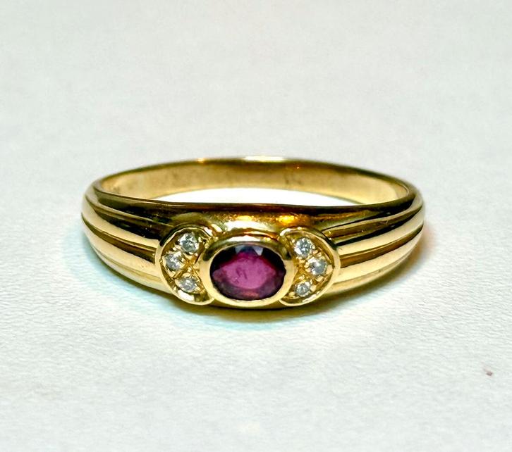 Ring 18K goud met natuurlijke Diamant en Robijn! maat 20mm, Bijoux, Sacs & Beauté, Bagues, Femme, 20 ou plus grands, Jaune, Or