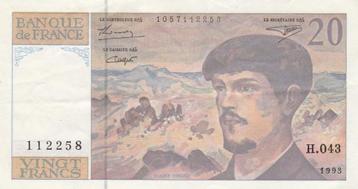 BANQUE DE FRANCE 20 FRANCS 1993 CLAUDE DEBUSSY, Enlèvement ou Envoi, France, Billets en vrac