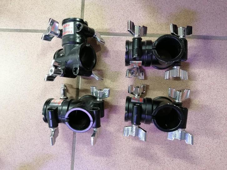 4 Rack Pipe T-Clamps voor Drum, Muziek en Instrumenten, Instrumenten | Onderdelen, Zo goed als nieuw, Drums of Percussie, Ophalen of Verzenden