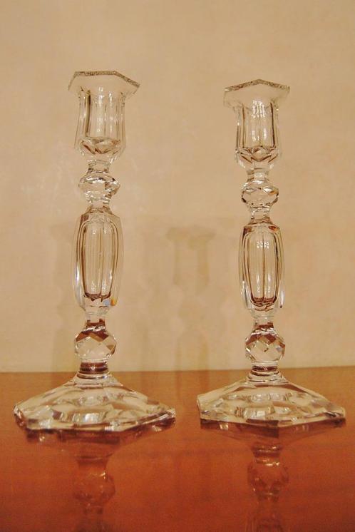 VAL St LAMBERT 2 Bougeoirs cristal blanc taillé, Antiquités & Art, Antiquités | Verre & Cristal, Enlèvement ou Envoi