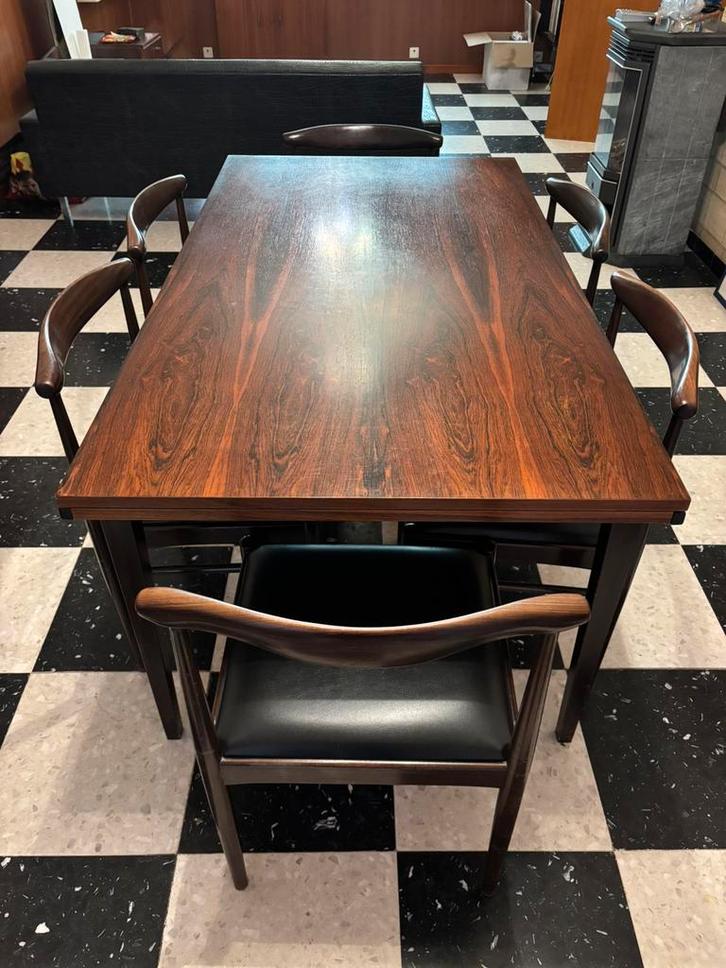 Vintage eettafel met 6 stoelen., Huis en Inrichting, Tafels | Eettafels, Gebruikt, 100 tot 150 cm, 150 tot 200 cm, Vijf personen of meer