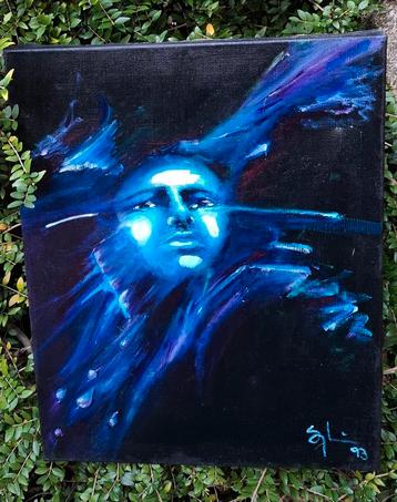 Portrait bleu sur toile disponible aux enchères