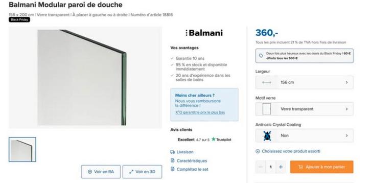 Paroi de douche 160 x 200cm, Doe-het-zelf en Bouw, Sanitair, Douche, Glas, Ophalen