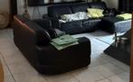 Salon cuir noir - Un L et un Divan droit., Ophalen, Gebruikt, Leer