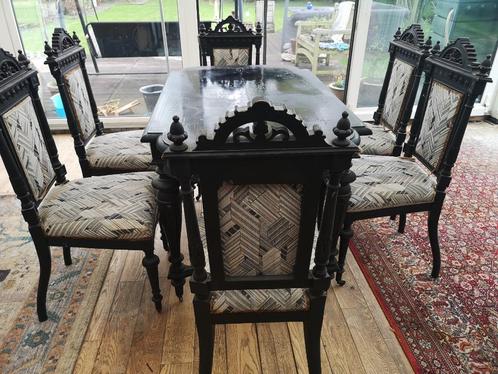 Unieke ambachtelijk gemaakte Antieke tafel met stoelen, Antiek en Kunst, Antiek | Meubels | Tafels, Ophalen
