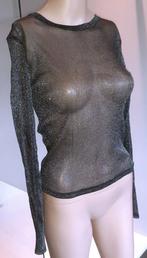 longsleeve transparant zwart mesh met glitter S, Kleding | Dames, Topjes, Zwart, Nieuw, Ophalen of Verzenden, Lange mouw