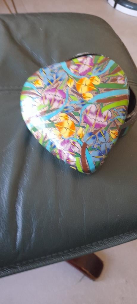 Mooi hartvormig juwelendoosje van papier-maché, Ophalen of Verzenden, Gebruikt