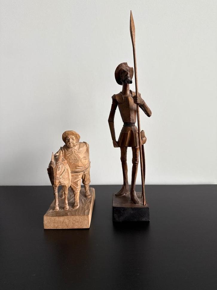 Houten beeldjes: Don Quichot en Sancho Panza, Antiek en Kunst, Kunst | Beelden en Houtsnijwerken, Ophalen