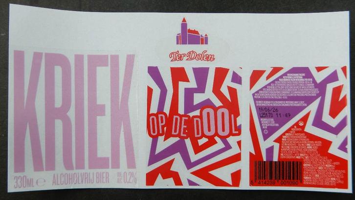 Bieretiket Op de Dool alc vrij Kriek Brouw. Ter Dolen (12a1), Verzamelen, Biermerken, Gebruikt, Verzenden