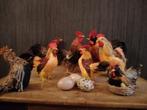 Unieke vintage verzameling kippen/hanen met echte veren, Antiek en Kunst, Verzenden