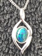 925 Sterling Silver Rodium Plated necklace with Opal triplet, Met edelsteen, Nieuw, Ophalen of Verzenden, Zilver
